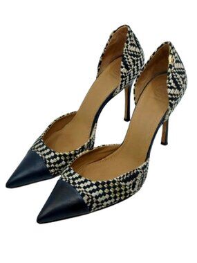 TORY BURCH~Penelope d'Orsay~WOVEN CAP TOE PUMPS LEATHER HEEL SHOES Sz 10